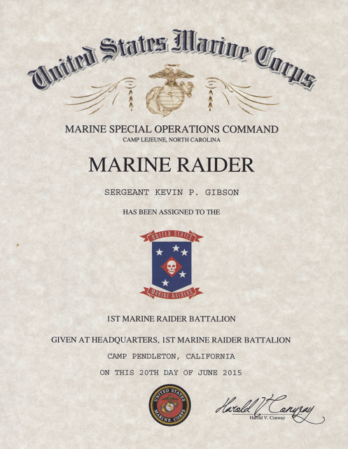 Marine Raider Unit Crtificate - Old Version